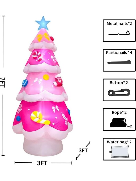 HOBLOC Giant 7 Ft Pink Outdoor Inflatable Christmas Tree  New 7FT Inflatable Pink Christmas Tree with LED Lights for Holiday Lawn Décor